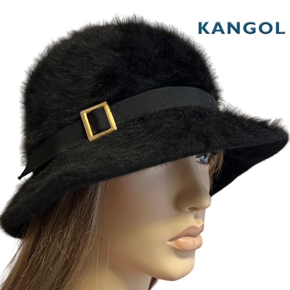 Kangol Fuzzy Angora Hat  Wool Soft Furry Luxe Bucket Cloche Trilby Black Vintage - Picture 9 of 11